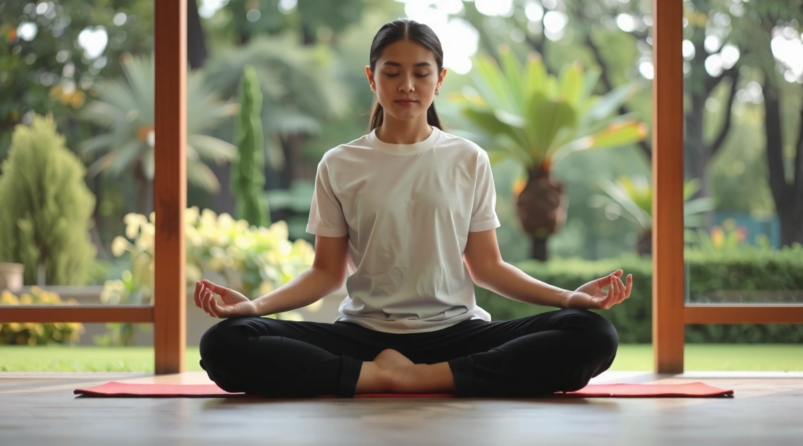 Una persona meditando en un entorno tranquilo, simbolizando la salud mental y el bienestar.